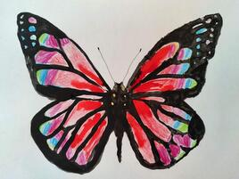illustration of fantastical monarch with rainbow colors