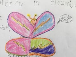 fun illustration of butterfly in many colors with lighting bolts on wings